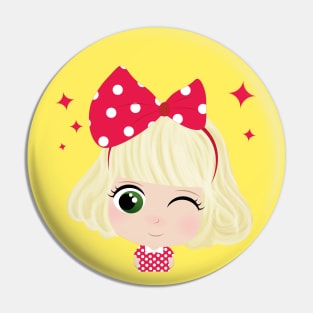 Cute Little Girl With Red Bow Pin