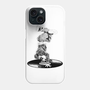 Break Dancer on a Vinyl Record, Black & White Phone Case