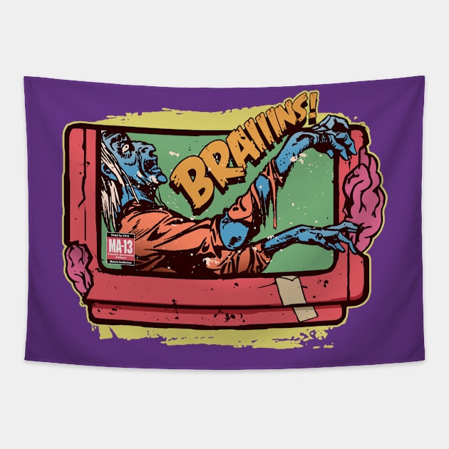 Braiiins! Horror Video Game Cartridge Tapestry by Another Dose