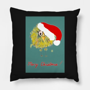Funny Bird with Santa Hat Christmas Card! Pillow