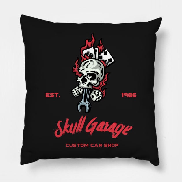 Skull Garage Pillow by vukojev-alex