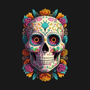 Dia De Los Muertos, Retro Sugar Skull Design T-Shirt