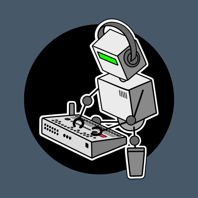 Robot Playing Drum Machine (pocket print size) by Atomic Malibu