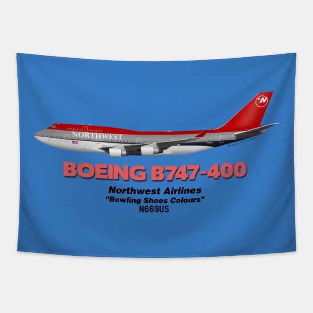 Boeing B747-400 - Northwest Airlines "Bowling Shoes Colours" Tapestry by TheArtofFlying