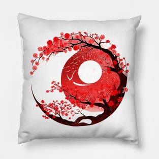 Japanese Style Art: Mountain and Floral View 5 Pillow