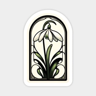 art nouveau snowdrop january Birth Month Flower Magnet