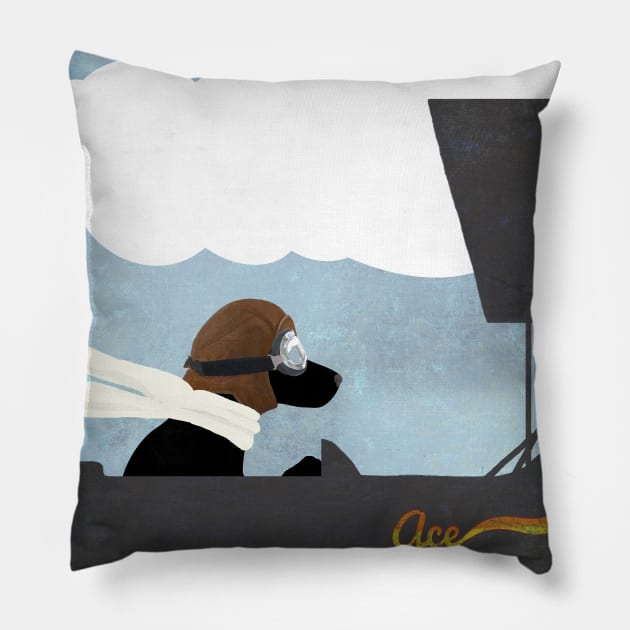 Black Labrador Stunt Pilot Flying Ace Pillow by LittleBean