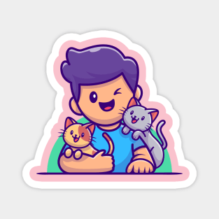 Cute Male With Cat Cartoon Magnet