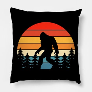 Vintage retro sunset bigfoot forest camping Pillow