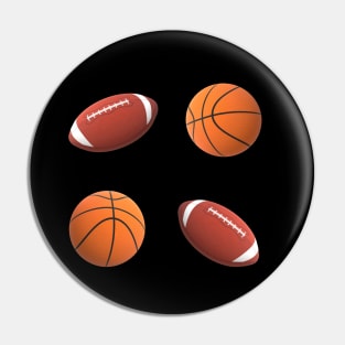 Footballs and Basketballs (Black Background) Pin