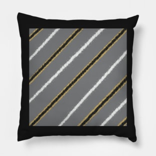 Grey, black, gold, and white diagonal stripes Pillow