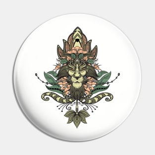 Elegant lion face with floral elements Pin