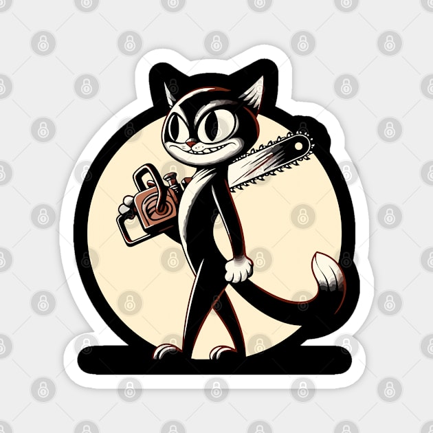 Cat carrying a chainsaw Magnet by Art_Boys