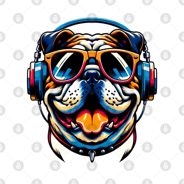 English Bulldog Smiling DJ with Groovy Vibes by ArtRUs