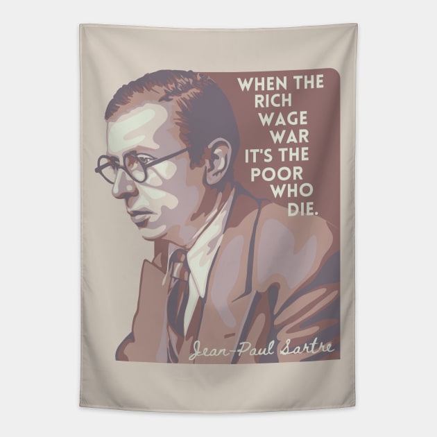 Jean-Paul Sartre Portrait and Quote Tapestry by Slightly Unhinged