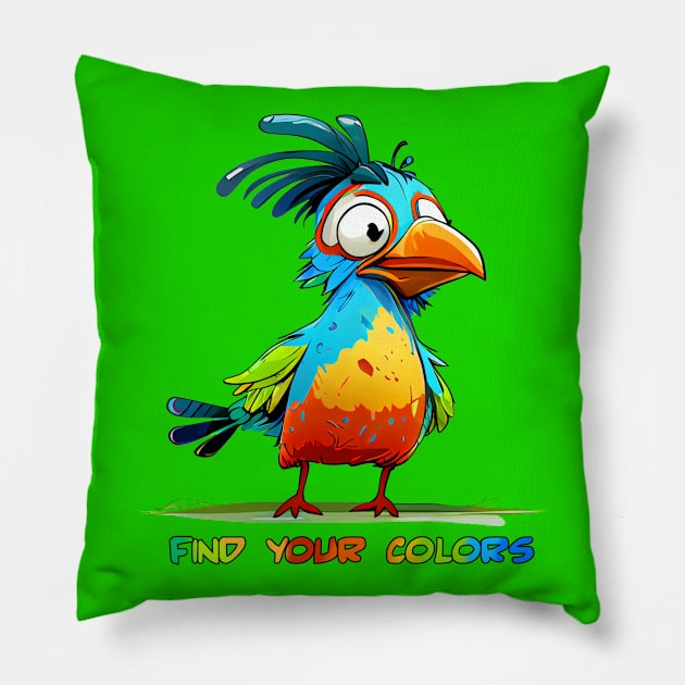 Colorful Crazy Bird - Find Your Colors Pillow by KOTOdesign