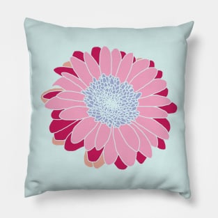 Painted Daisy Flower in Pink and Blue Graphic Pillow