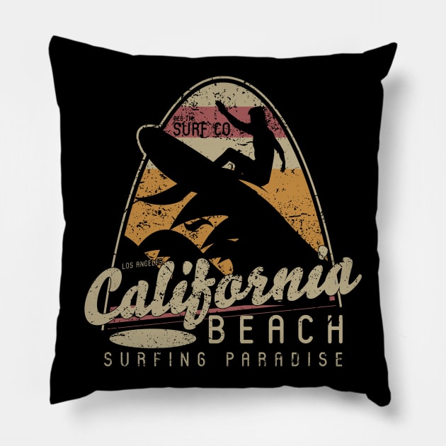 Vintage Surf California Sunset retro beach paradise distressed Pillow by SpaceWiz95