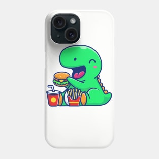 Cute Dinosaur Eating Burger, French Fries And Drink Cartoon Phone Case