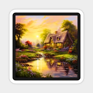 Peaceful Cottage - Country Style Art Series by Nick Panek Magnet