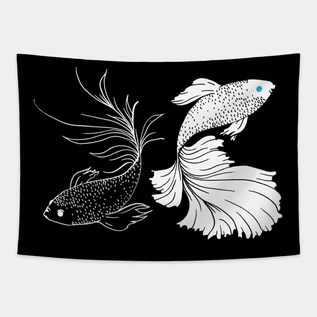 Black And White Betta Fish / Strongest Sorcerer Anime Inspired / Siamese Fighting Fish Anime / SatoSugu Tapestry by MeowtakuShop