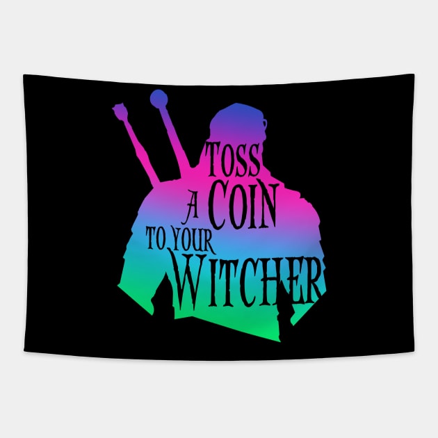 Witcher silhouette: Toss a Coin - retro Tapestry by Rackham