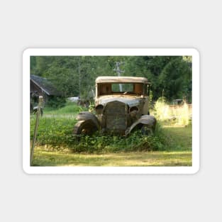 Rusty Classic Car In A Field Nature Photography Magnet