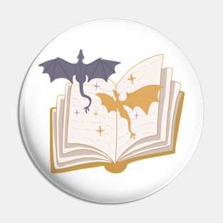 Two dragons flying out of a fantasy book (for fantasy readers) Pin