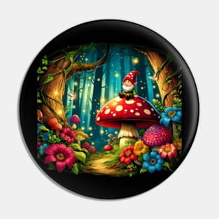 Cute Dwarf Gnome in Nature Fantasy Scene Pin