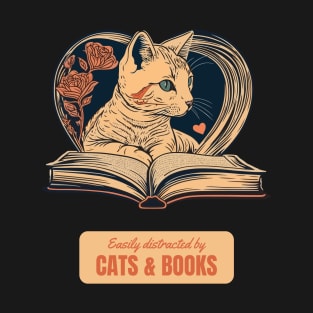 Cat and Book Retro 14 Sticker T-Shirt