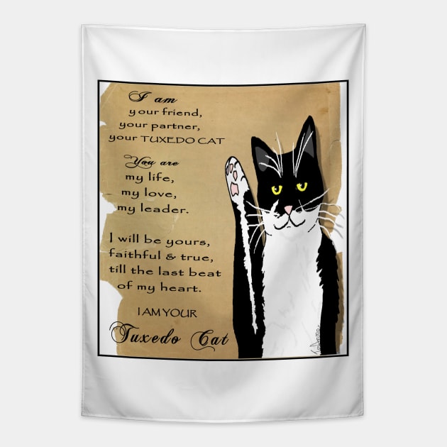 Cute Tuxedo Cat Poem Vintage  Copyright TeAnne Tapestry by TeAnne