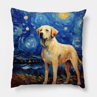 Yellow Anatolian Shepherd Dog painted in Starry Night style Pillow