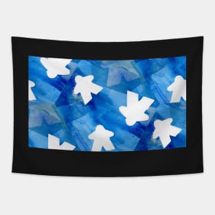 Bold Blue Board Game Meeples Pattern Tapestry