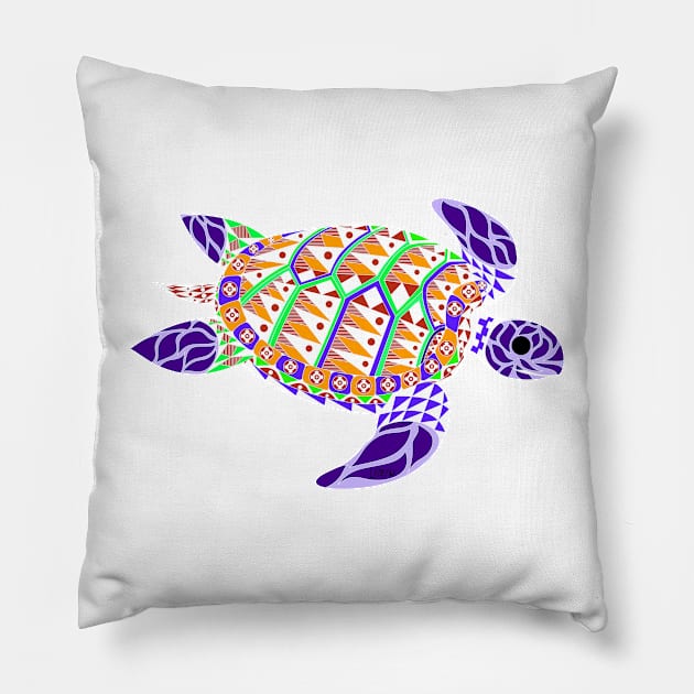 kawaii mexican caguama turtle in ecopop summer in magical totonac patterns Pillow by jorge_lebeau