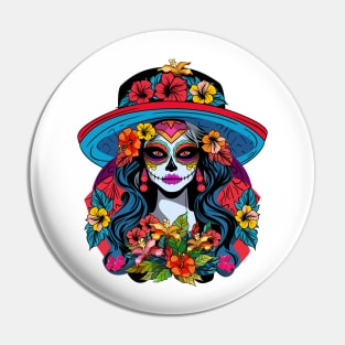 La Catrina with flowers Pin