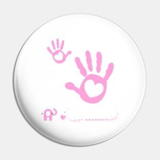 Baby girl hand prints arrival card with heart and elephant Pin