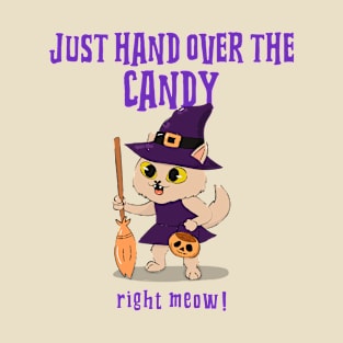 Funny Halloween candy cat design T-Shirt