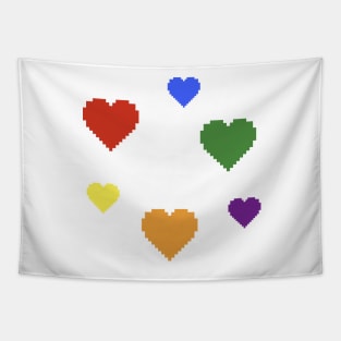 Rainbow Pride Hearts Pixel Art Tapestry