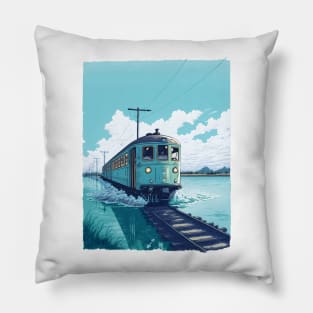 Retro Anime Style Old Japanese Train Pillow