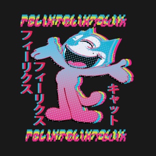 Felix the Cat Vaporwave Otaku Style Anime Felix Cat Katakana Glitch Style T-Shirt