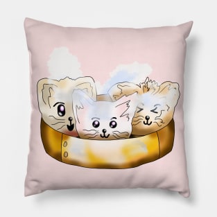 Cute kitty dumplings in a steamer basket Pillow