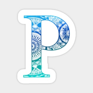 Mandala Letter Capital P Blue Magnet