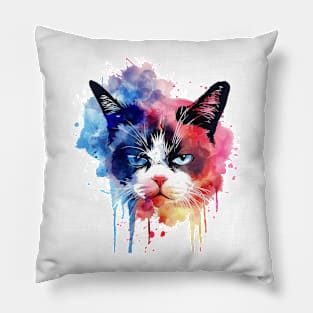 Cat Water Color Pop Art Design for Cat Lover Pillow