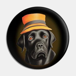 Black Labrador Retriever Dog with Orange Hat Pin