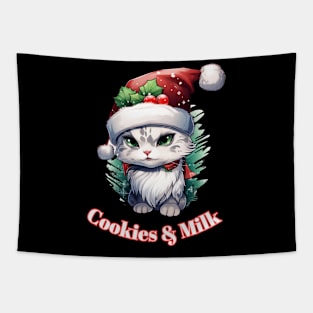 Cookies & Milk - Christmas Cat - Winter Holiday Tapestry