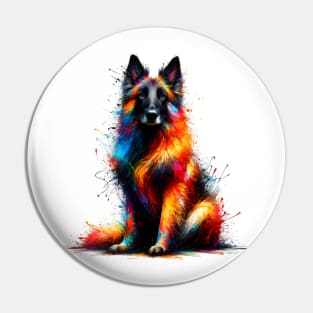 Colorful Belgian Laekenois Portrait in Splash Paint Style Pin