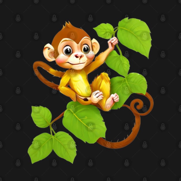 Cute Cartoon Monkey Climbing Trees by The Print Palace