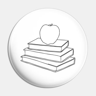 Apple on Book Stack - Red Apple & Black Books Line Art Pin