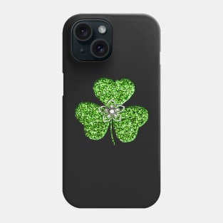 Faux Green Glitter Shamrock With A Flower Phone Case
