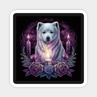 Mystifying Samoyed With Candles Magnet